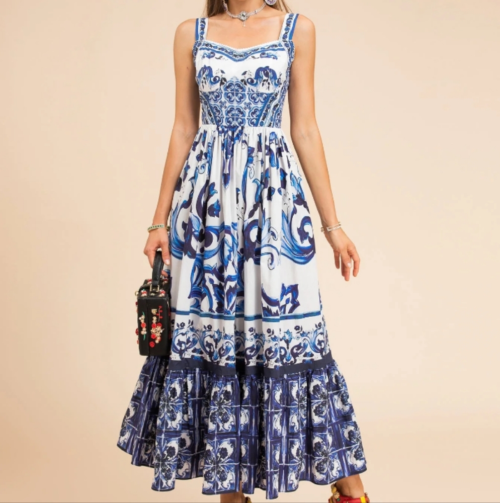 Elegant Blue and White Women's Dress